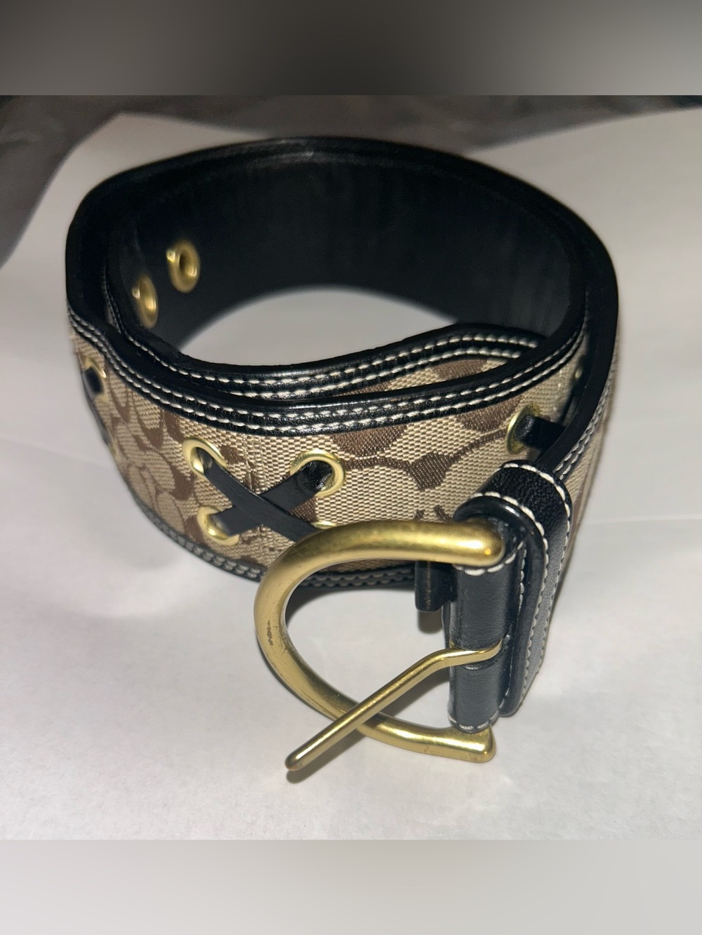 Vintage Y2K Coach Monogram Jacquard and Leather Small Chunky Belt - Picture 7 of 16